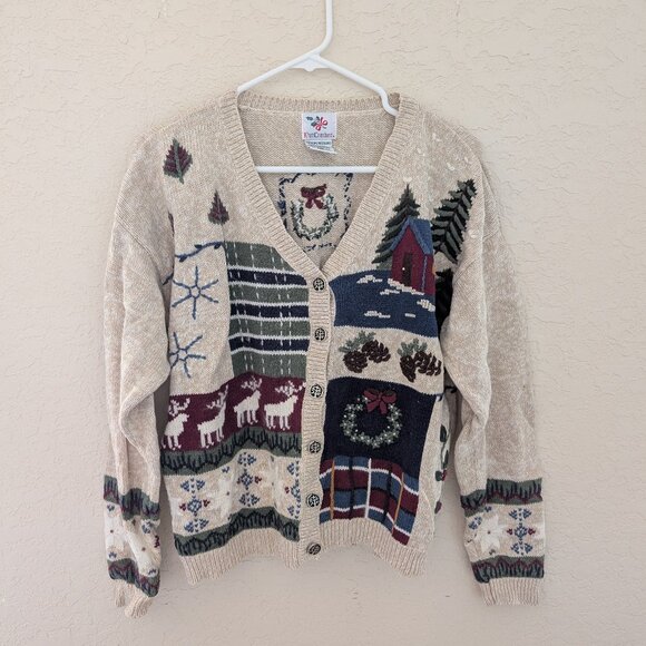 Vintage Nutcracker Christmas Knit Embroidered Sweater Cotton Ramie Size M - Picture 1 of 7